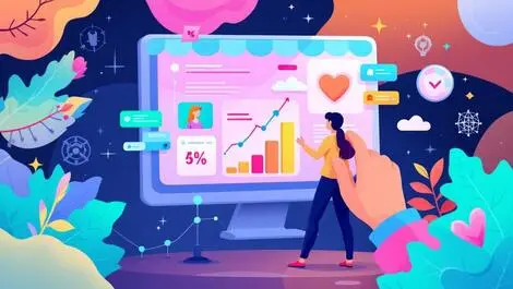 Vibrant modern ecommerce interface user engagement beauty products ai tech motifs