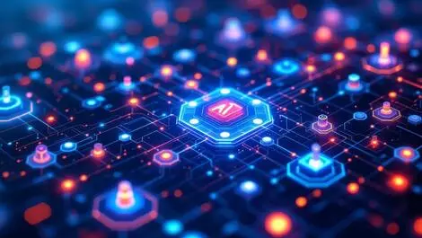 Modern digital illustration sleek data network glowing nodes ai security cloud tech