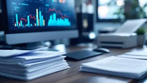 Office desk automated document processing data charts scanner