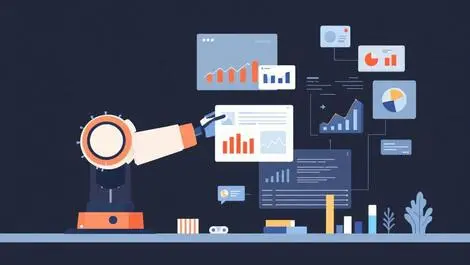 Robot arm assembling digital charts graphs ai automation software development