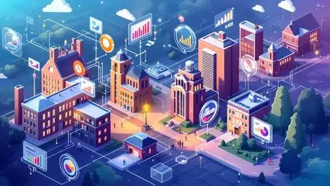 Uk university buildings data streams analytic charts modern tech campus