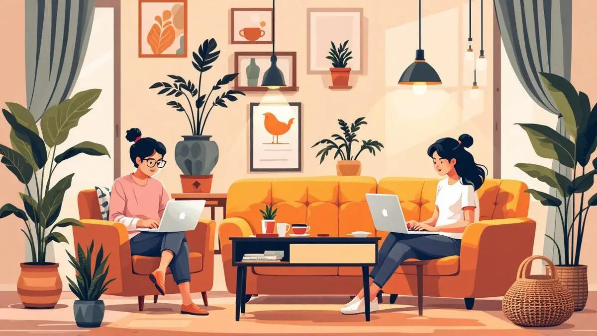 Illustration southeast asian professionals remote work home comfortable settings