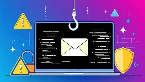 Email phishing attack computer screen hook envelope cybersecurity threats