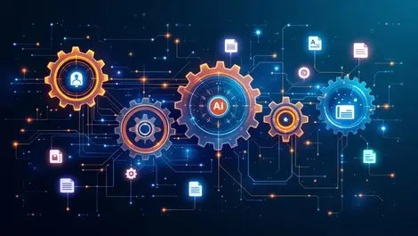 Business automation workflow management gears circuit ai nodes human