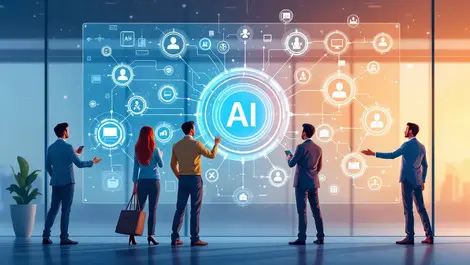 Business professionals collaborating ai workflow automation agent management