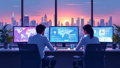 Mid career professionals office ai agent interfaces singapore skyline