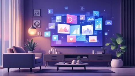 Modern southeast asia living room smart tv multiple screens data charts