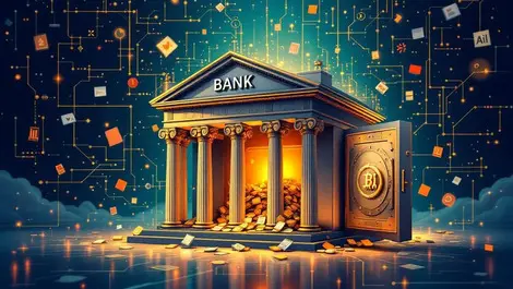 Bank building digital data streams ai neural network vault open data files investment in ai weak data governance