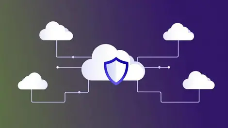 Digital illustration interconnected cloud icons cloud services security monitoring