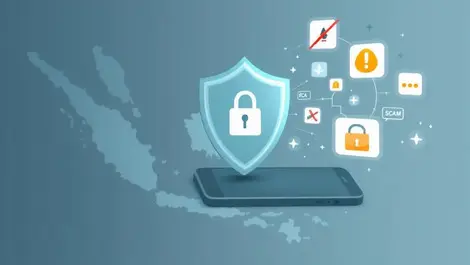 Mobile phone digital lock shield blocked scam alerts indonesia map