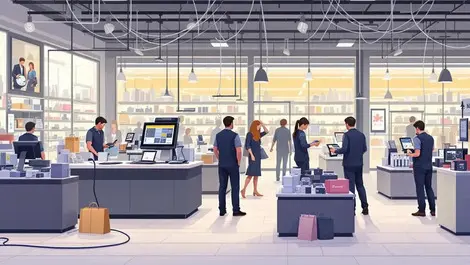 Modern british retail store interior network cables payment terminals upgrade