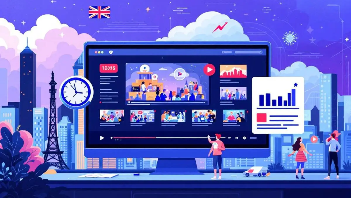 Digital screen video thumbnails abstract data audience metrics australian cityscape