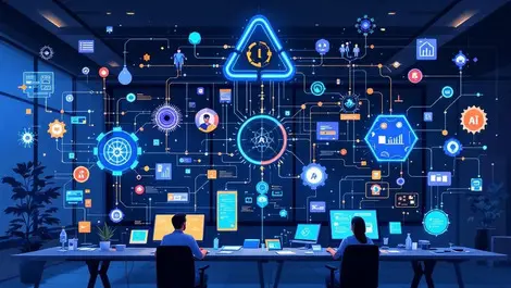 Interconnected ai agents automating business workflows in modern office