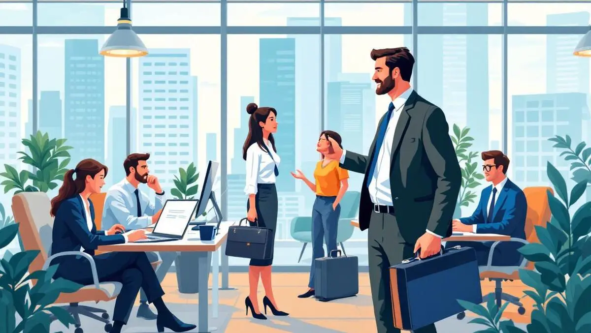 Business executives modern office discussion briefcase flexible leadership singapore