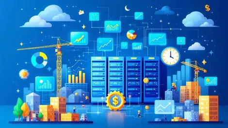 Modern data centre servers digital graphs efficient management cost savings construction project planning