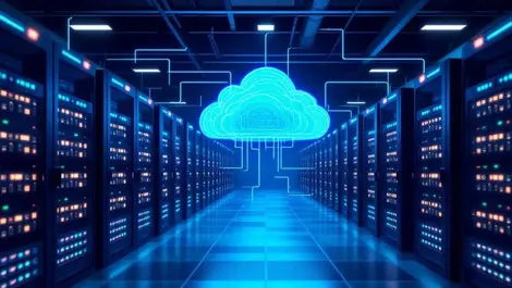 Enterprise datacenter hybrid cloud storage blue grey scene