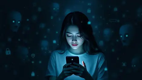 Malaysian young adult phone cyber safety shield ghostly bots dark