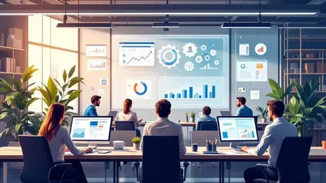 Modern office ops center automated finance supply chain teamwork