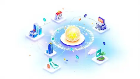 Glowing digital fintech node linking se asia banks minimalist