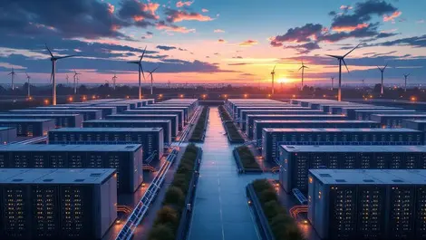 Melbourne dusk data center with renewables and liquid cooling