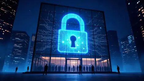 Ai security lock glass office data breach neural network night