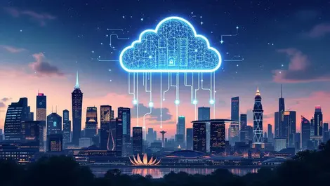 Singapore skyline secure cloud ai data streams sovereign infra