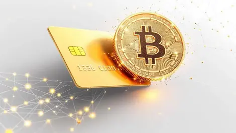 Gold payment card merging with blockchain coin stablecoin acquisition