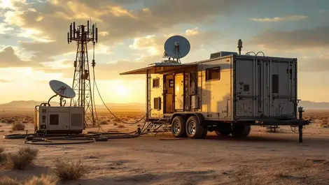 Rugged mobile data center trailer desert oilfield satellite tower