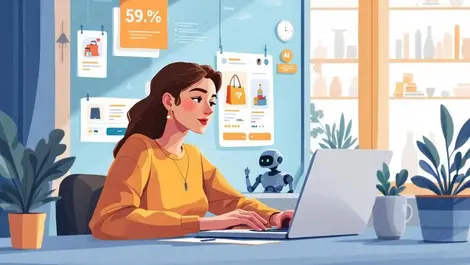 Editorial online shopper laptop credit card ai assistant caution